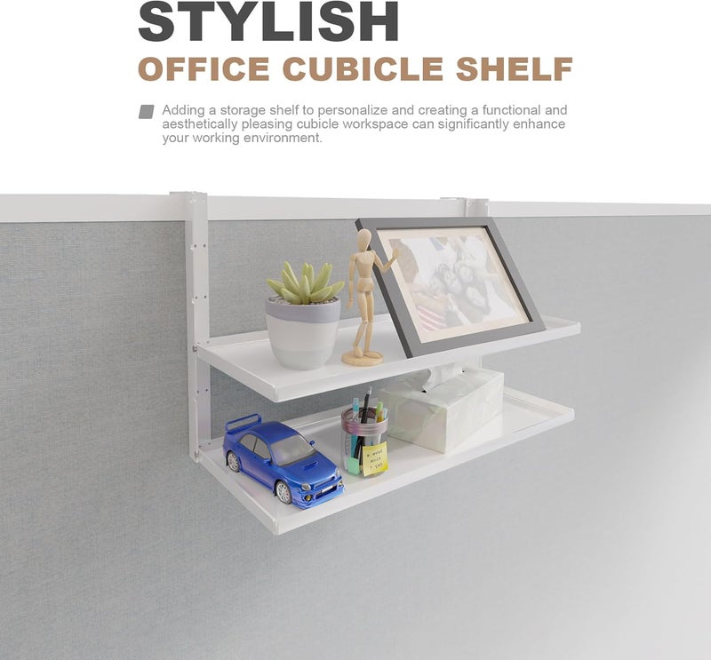 AKBFOX Office Cubicle Shelf - 13.8'' x 5.9'' Dual-Tier Storage Organizer Floating Corner Rack Hanging Shelf Height Adjustable Home Office Essentials for Planter Statue Decor Photo Frame - Image 3